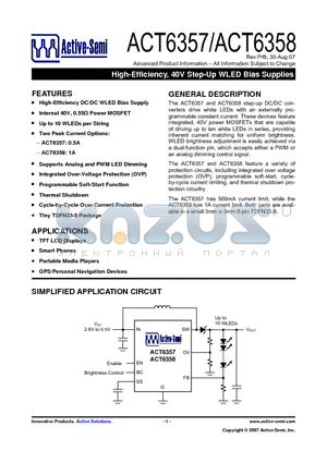 ACT6357 datasheet - High-Efficiency, 40V Step-Up WLED Bias Supplies