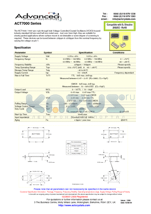 ACT7000 datasheet - 4-pin through hole Voltage Controlled Crystal Oscillators (VCXO)
