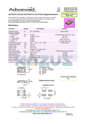 ACT752VT-4 datasheet - available in TCXO and VCTCXO versions.