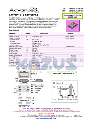 ACT751T-4 datasheet - available in TCXO and VCTCXO versions