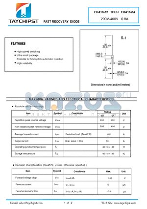 ERA18-04 datasheet - FAST RECOVERY DIODE