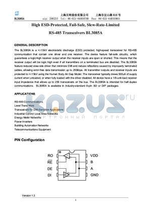 BL3085A datasheet - High ESD-Protected Fail-Safe Slew-Rate-Limited