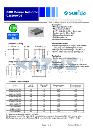 C252010LDB-1R0 datasheet - SMD Power Inductor