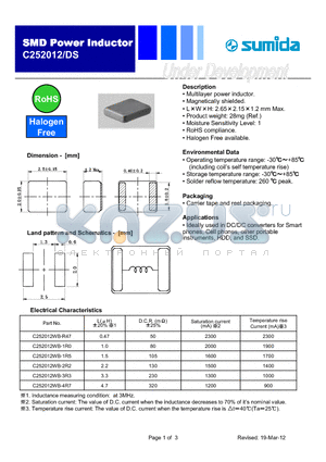 C252012DS datasheet - SMD Power Inductor
