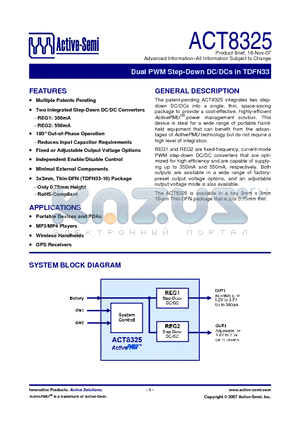 ACT8325 datasheet - Dual PWM Step-Down DC/DCs in TDFN33