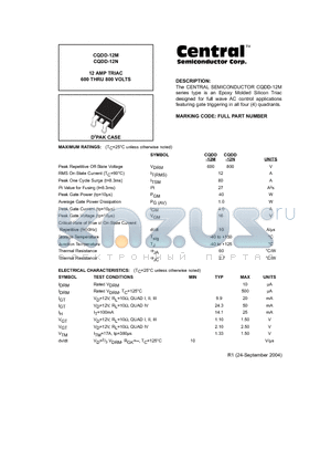 CQDD-12M datasheet - 12 AMP TRIAC 600 THRU 800 VOLTS