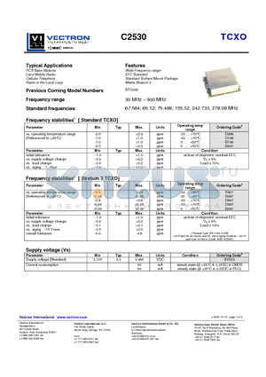 C2530 datasheet - Wide Frequency range EFC Standard Standard Surface Mount Package Meets Stratum 3