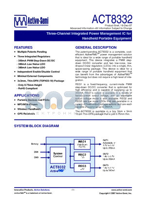 ACT8332 datasheet - Three-Channel Integrated Power Management IC for Handheld Portable Equipment