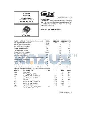 CQDD-12M_10 datasheet - SURFACE MOUNT 12 AMP SILICON TRIAC 600 THRU 800 VOLTS