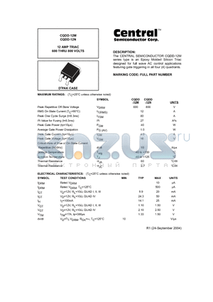 CQDD-12N datasheet - 12 AMP TRIAC 600 THRU 800 VOLTS