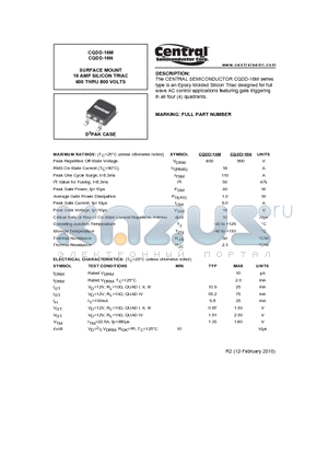 CQDD-16M datasheet - SURFACE MOUNT 16 AMP SILICON TRIAC 600 THRU 800 VOLTS