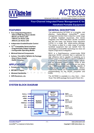 ACT8352 datasheet - Four-Channel Integrated Power Management IC for Handheld Portable Equipment