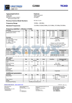 C2560 datasheet - Stratum 3 Compliant Tight Stability Low Aging