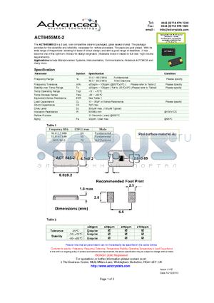 ACT845SMX-2_10 datasheet - 2 pad, cost competitive ceramic packaged, glass sealed crystal.