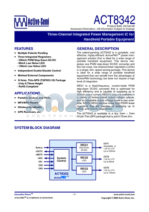 ACT8342 datasheet - Three-Channel Integrated Power Management IC for Handheld Portable Equipment