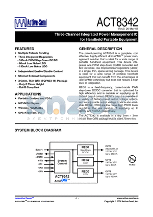 ACT8342 datasheet - Three Channel Integrated Power Management IC for Handheld Portable Equipment