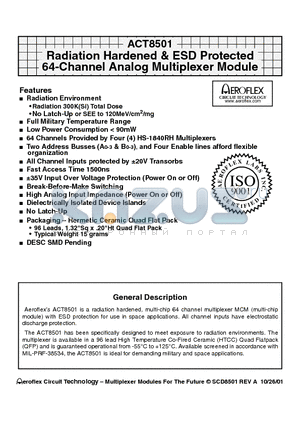 ACT8501-I datasheet - ACT8501 Radiation Hardened & ESD Protected 64-Channel Analog Multiplexer Module