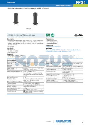 FPG4 datasheet - Shock-Safe Fuseholder, 5 x 20 mm, Slot/Fingergrip, vertical, IEC 60335-1