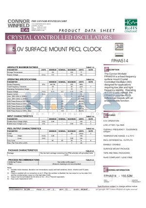 FPHA514 datasheet - 5.0V SURFACE MOUNT PECL CLOCK