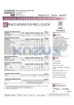 FPHA552 datasheet - SURFACE MOUNT 5.0V PECL CLOCK