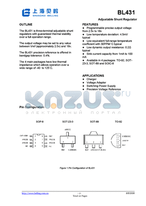 BL431-APRM datasheet - Adjustable shunt regulator