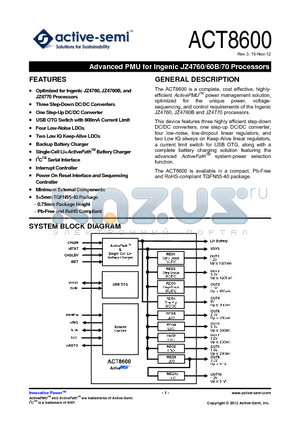 ACT8600 datasheet - Advanced PMU for Ingenic JZ4760/60B/70 Processors