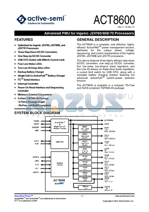 ACT8600QJ162-T datasheet - Advanced PMU for Ingenic JZ4760/60B/70 Processors