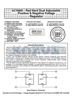 ACT8600 datasheet - ACT8600 - Rad Hard Dual Adjustable Positive & Negative Voltage Regulator