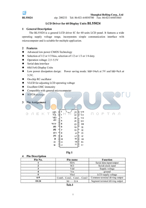 BL55024 datasheet - The BL55024 is a general LCD driver IC for 60 units LCD panel