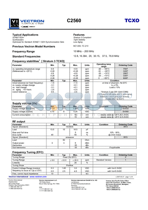 C2560_07 datasheet - Optimized for Semtech SONET / SDH Synchronization Sets