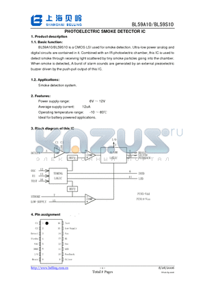 BL59S10 datasheet - PHOTOELECTRIC SMOKE DETECTOR IC