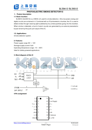 BL59S12 datasheet - PHOTOELECTRIC SMOKE DETECTOR IC