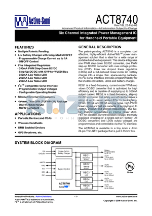 ACT8740QLEGA-T datasheet - Six Channel Integrated Power Management IC for Handheld Portable Equipment