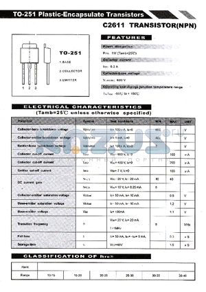 C2611 datasheet - TO-251 Plastic-Encapsulate Transistors