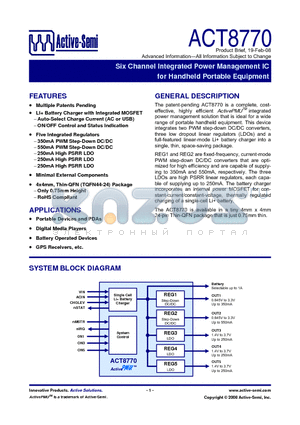 ACT8770 datasheet - Six Channel Integrated Power Management IC for Handheld Portable Equipment