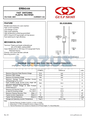 ERB43-04 datasheet - FAST SWITCHING PLASTIC RECTIFIER VOLTAGE: 400V CURRENT:1.0A