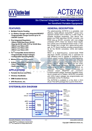 ACT8740 datasheet - Six Channel Integrated Power Management IC for Handheld Portable Equipment