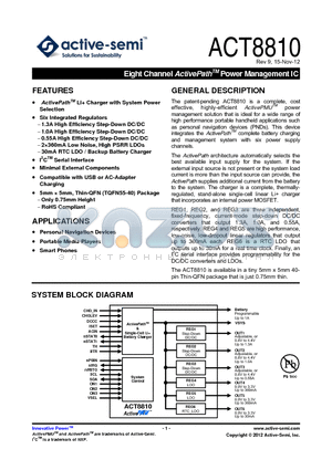 ACT8810 datasheet - Eight Channel ActivePath Power Management IC