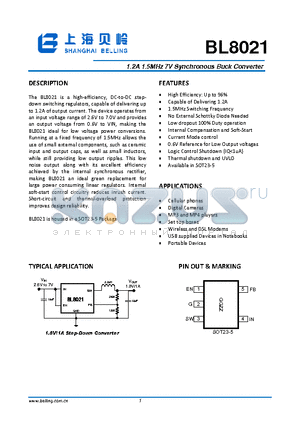 BL8021 datasheet - 1.2A 1.5MHz 7V Synchronous Buck Converter