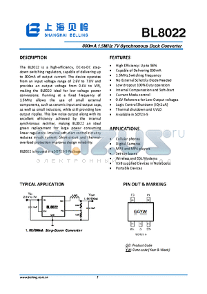 BL8022 datasheet - 800mA 1.5MHz 7V Synchronous Buck Converter