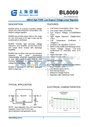 BL8069 datasheet - 600mA High PSRR, Low Dropout Voltage Linear Regulator