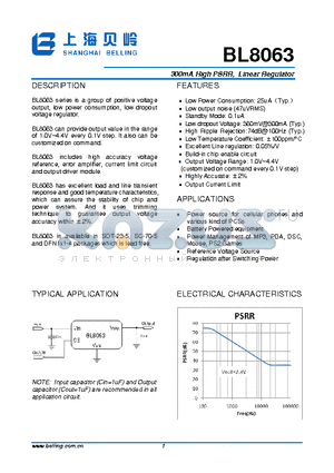 BL8063 datasheet - 300mA High PSRR, Linear Regulator