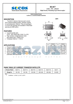 BL817 datasheet - High Density Mounting Type Photocoupler