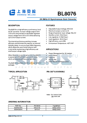 BL8076CB5TR datasheet - 2A 3MHz 6V Synchronous Buck Converter