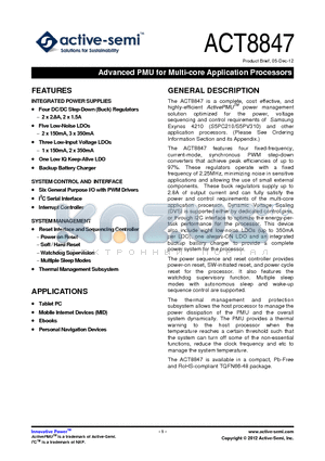 ACT8847 datasheet - Advanced PMU for Multi-core Application Processors