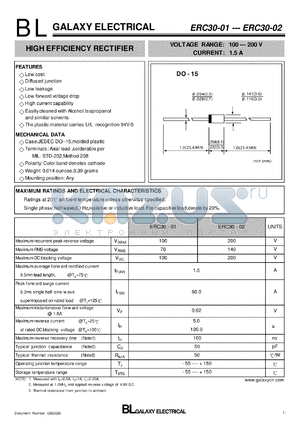 ERC30-02 datasheet - HIGH EFFICIENCY RECTIFIER