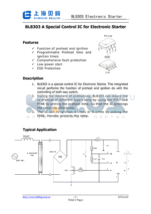 BL8303 datasheet - BL8303 is a special control IC for Electronic Starter.