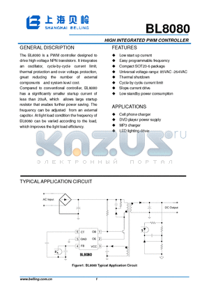 BL8080 datasheet - HIGH INTEGRATED PWM CONTROLLER