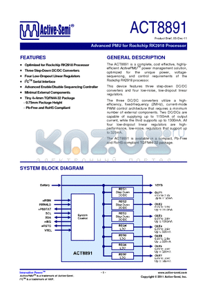 ACT8891 datasheet - Advanced PMU for Rockchip RK2918 Processor