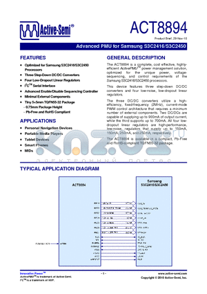 ACT8894 datasheet - Advanced PMU for Samsung S3C2416/S3C2450